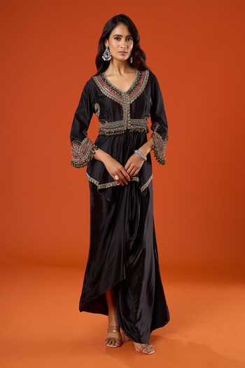 Prisho Placement Embroidered Peplum Kurta & Skirt Set 