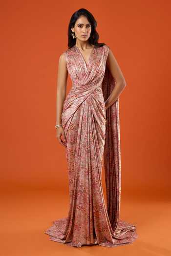 Tarun Tahiliani Floral Pattern Saree Gown 