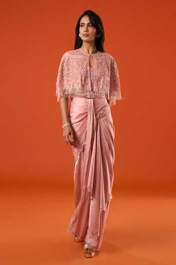 Tarun Tahiliani Sequin Work Cape Skirt Set 
