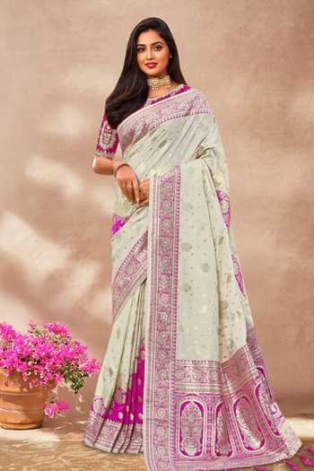 Khwaab By Sanjana Lakhani Floral Woven Banarasi Silk Saree & Blouse 
