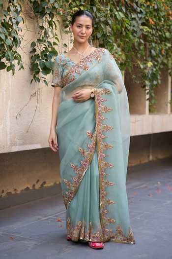 Sarang Kaur Sajhili Embroidered Saree With Unstitched Blouse Piece 