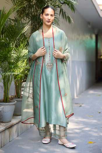 Sarang Kaur Phulwari Hand Embroidered Tissue Silk Kurta Set 