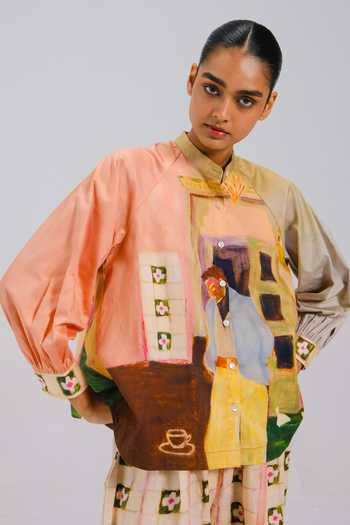 Cord Morning Coffee Cotton Satin Shirt 