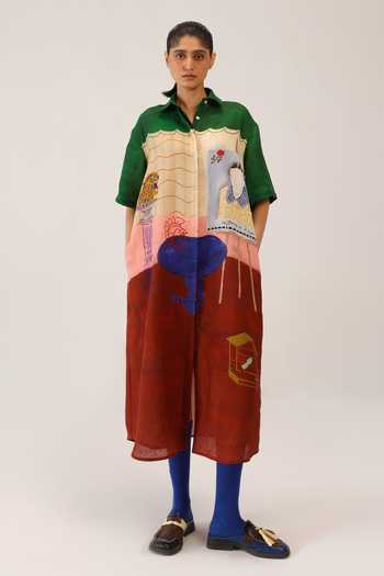 Cord Loft Print Linen Dress 