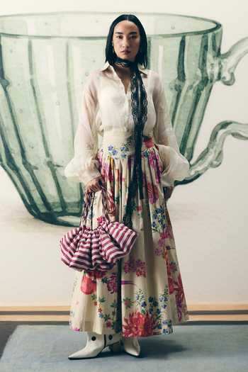 Paulmi And Harsh Alora Organza Shirt & Floral Print Skirt Set 