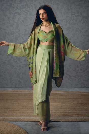 Paulmi And Harsh Cleo Floral Print Jacket & Wrap-Around Skirt Set 