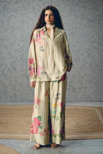 Paulmi And Harsh Aika Striped Floral Print Shirt & Pant Set 