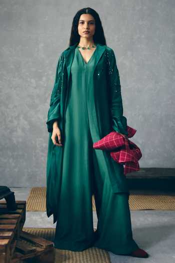 Paulmi And Harsh Wasabi Embroidered Jacket & Jumpsuit Set 