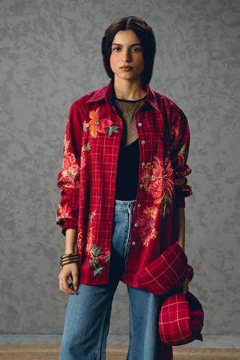 Paulmi And Harsh Jade Checks & Floral Print Shirt 