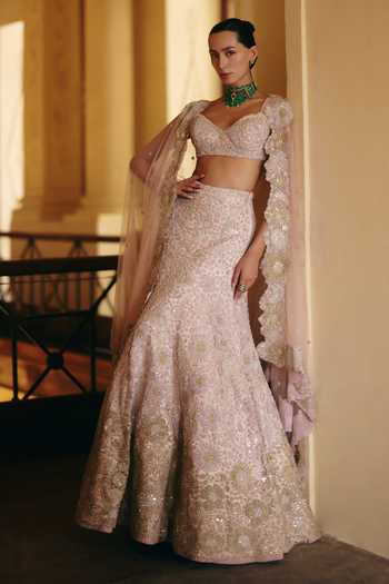 Mishru Nadia Tonal Embroidered Blouse & Skirt Set 