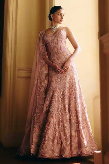Mishru Mishika Floral Embroidered Corset Skirt Set 