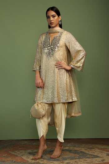 Mustard Moon By Neyha And Vrinda Haseena Shimmer Finish Kurta Set 