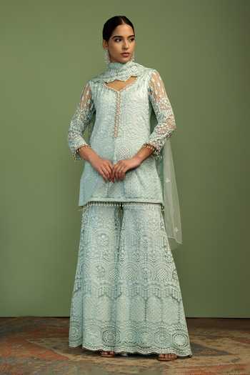 Mustard Moon By Neyha And Vrinda Kia Thread Embroidered Kurta Sharara Set 