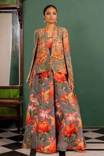 17:17 By Simmi Saboo Stripes Floral Jumpsuit & Jacket Set 