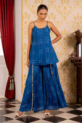 17:17 By Simmi Saboo Geometric Print Cotton Silk Kurta & Gharara Set 