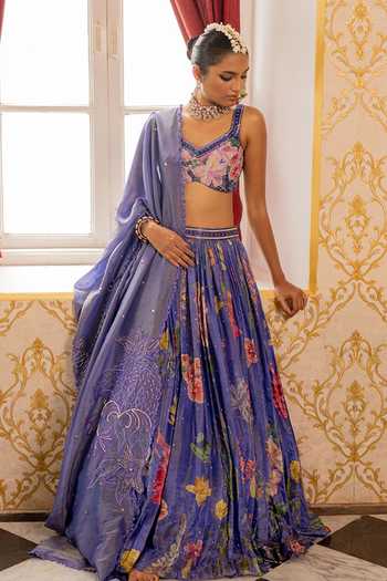 17:17 By Simmi Saboo Tribal Print Shimmer Organza Blouse & Lehenga Set 
