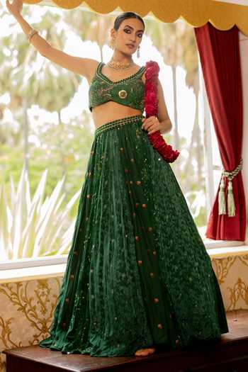 17:17 By Simmi Saboo Floral Cotton Silk Blouse & Lehenga Set 