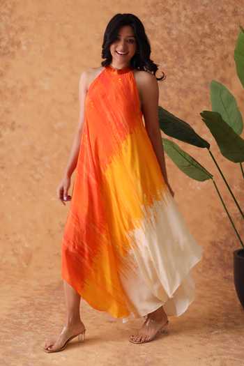 Pouli Pret Sunset Ombre Halter Neck Dress 