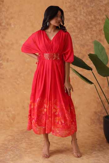 Pouli Pret Embroidered Mock Belt Dress 