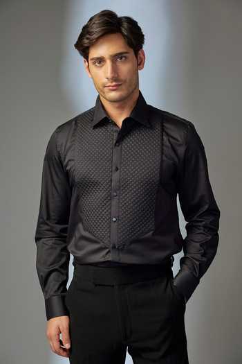SALIL BHATIA Black Quilted Premium Giza Cotton Shirt 