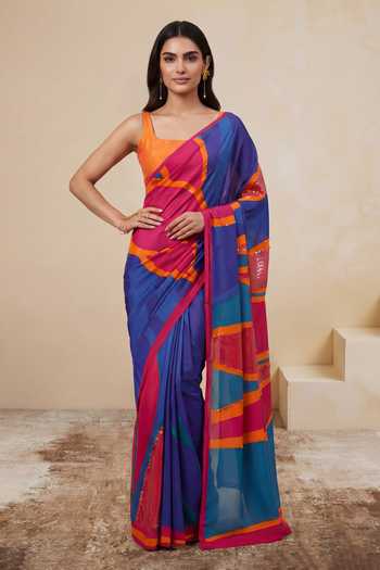 Satya Paul Nights Of Neon Silk Crepe Saree 