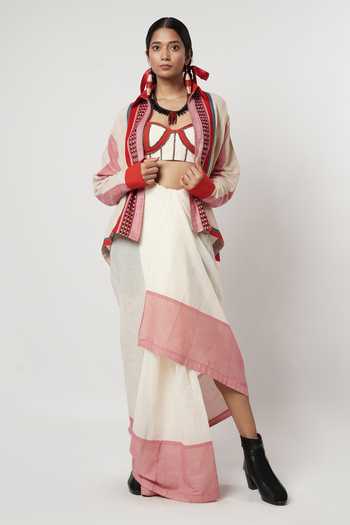 Shwetanga Checkered Pattern Shirt Skirt Set 