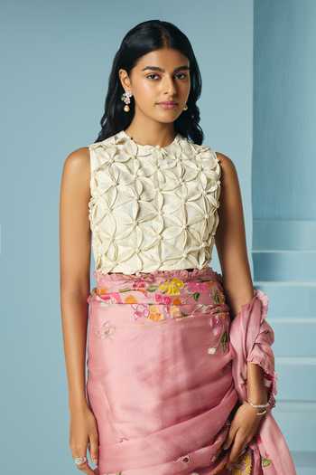 Chandrima Ivory Origami Applique Beaded Blouse 
