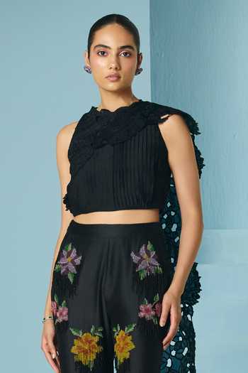 Chandrima Black Pleated Draped Top 
