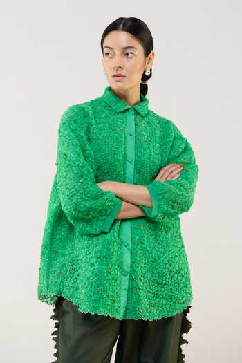 Ilk Meadow Smocked Silk Organza Shirt 