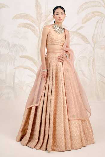 Shyam Narayan Prasad Pleated Brocade Lehenga Set 