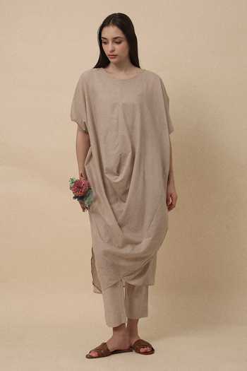 MATI Sand Rib Mul Cowl Tunic & Pant Co-ord Set 