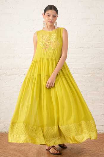 Myoho Hand Embroidered Pure Chanderi Dress  