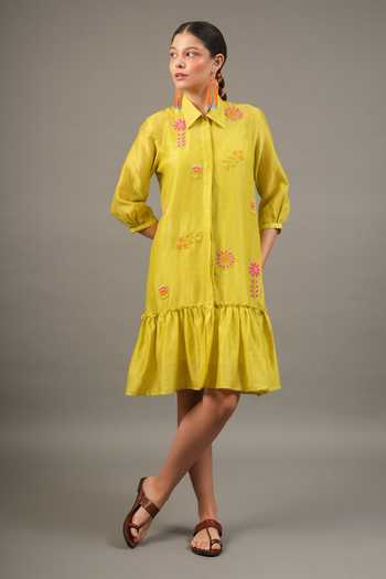 Myoho Embroidered Silk Chanderi Short Dress 