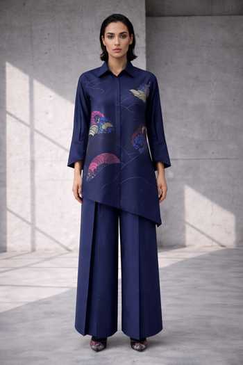 Oja Asymmetric Silk Chanderi Kurta & Trouser Set 