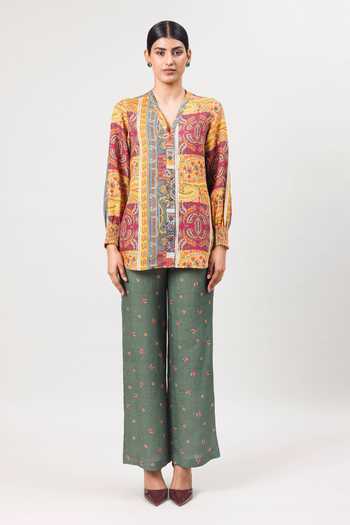 Sue Mue The Painterly Paisley Print Pure Linen Shirt & Pant Set 
