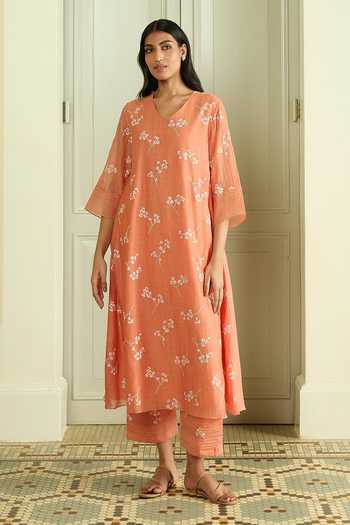 Vaayu Tangerine Embroidered Kurta & Pant Set 