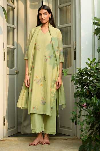 Vaayu Lime Embroidered Kurta Set 