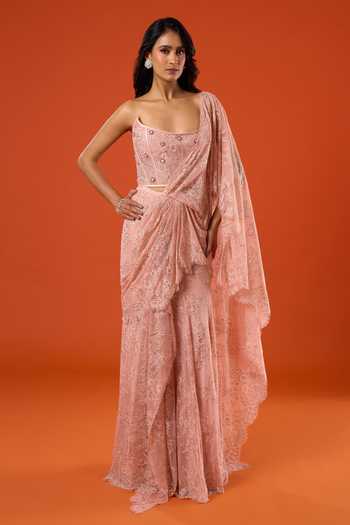 Tarun Tahiliani Pre-Draped Saree With Embroidered Corset 