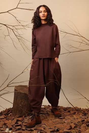 MATI Brown Raglan Sleeve Ribbed Top 