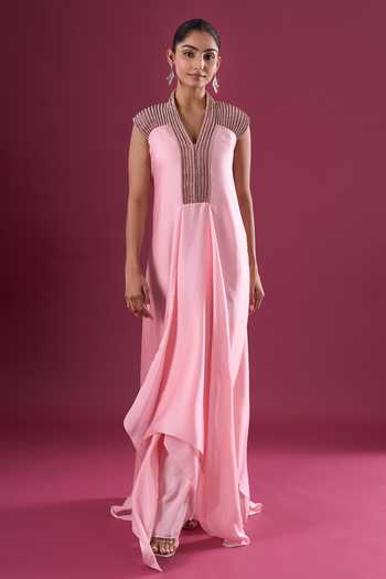 Amit Aggarwal Placed Embroidered Chiffon Maxi Dress 