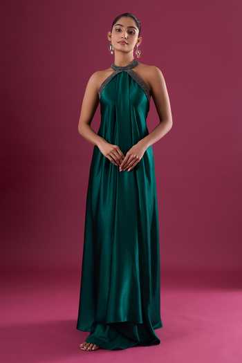 Amit Aggarwal Embroidered Satin Chiffon Dress 