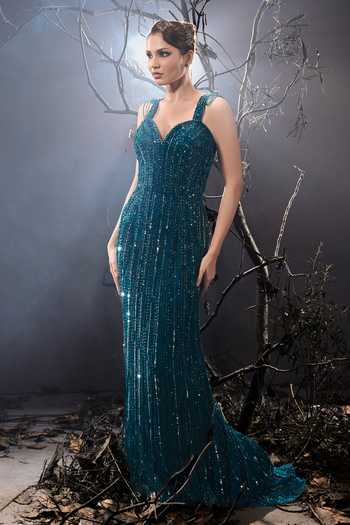 Shivani Awasty Teal Tonal Embellished Gown 