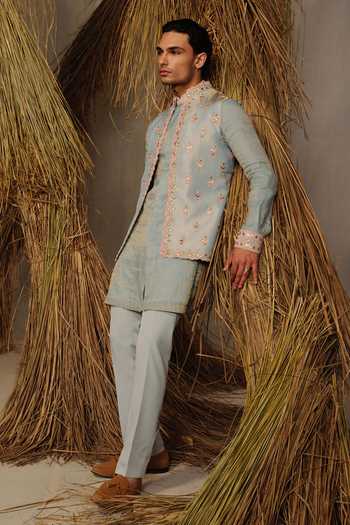 Amaare Barkat Embroidered Silk Tissue Bundi & Kurta Set