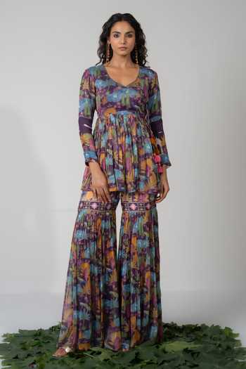 Baise Gaba Saras Printed Angarkha & Gharara Set 