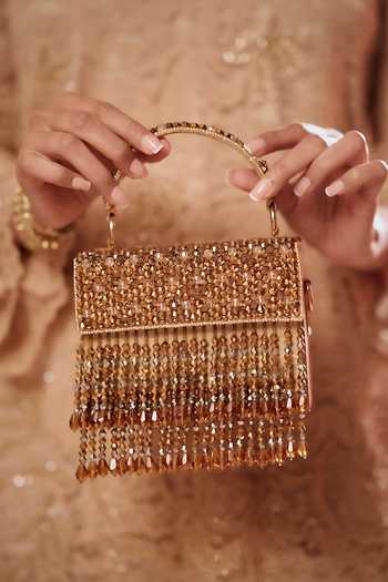 Bijoux By Priya Chandna Gold Fringe Box Mini Clutch 
