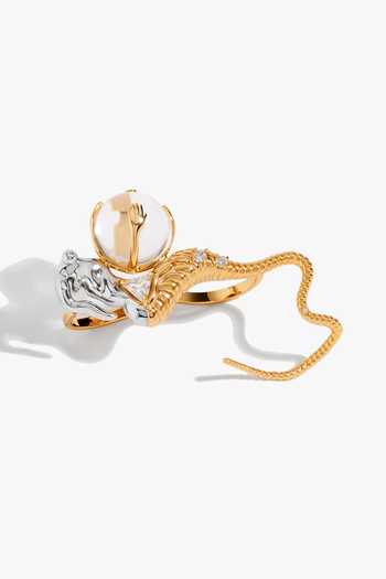Outhouse Seris Relic Cubic Zirconia Embellished Ring 