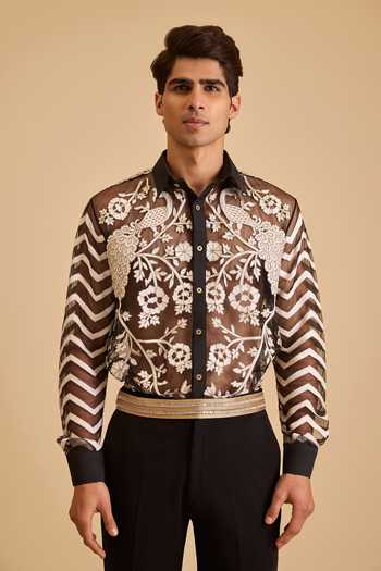 Siddartha Tytler Peacock Embroidered Net Shirt 
