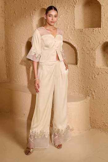 Vedangi Agarwal Floral Sleeve Embroidered Top & Pant Set