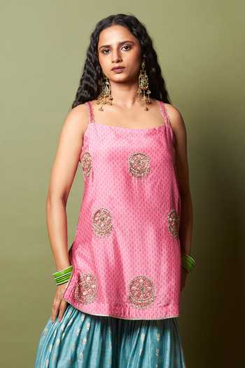 Pants And Pajamas Firozi Gulab Embroidered Kurta 