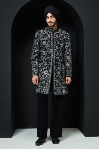 Sarab Khanijou Embroidered Sherwani Jacket & Trouser Set 